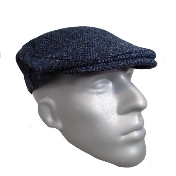 Hartside HS14 Scottish Highland Harris Tweed® Flat Cap Blue-Black - CHOOSE SIZE - Picture 3 of 11